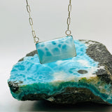 AAA Larimar Necklace, Exclusive Light Blue Dominican Gemstone Pendant With 925 Silver Chainlink, High End Gift for Women.