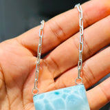AAA Larimar Necklace, Exclusive Light Blue Dominican Gemstone Pendant With 925 Silver Chainlink, High End Gift for Women.