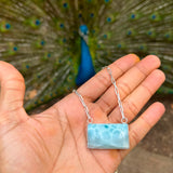 AAA Larimar Necklace, Exclusive Light Blue Dominican Gemstone Pendant With 925 Silver Chainlink, High End Gift for Women.