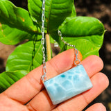 AAA Larimar Necklace, Exclusive Light Blue Dominican Gemstone Pendant With 925 Silver Chainlink, High End Gift for Women.