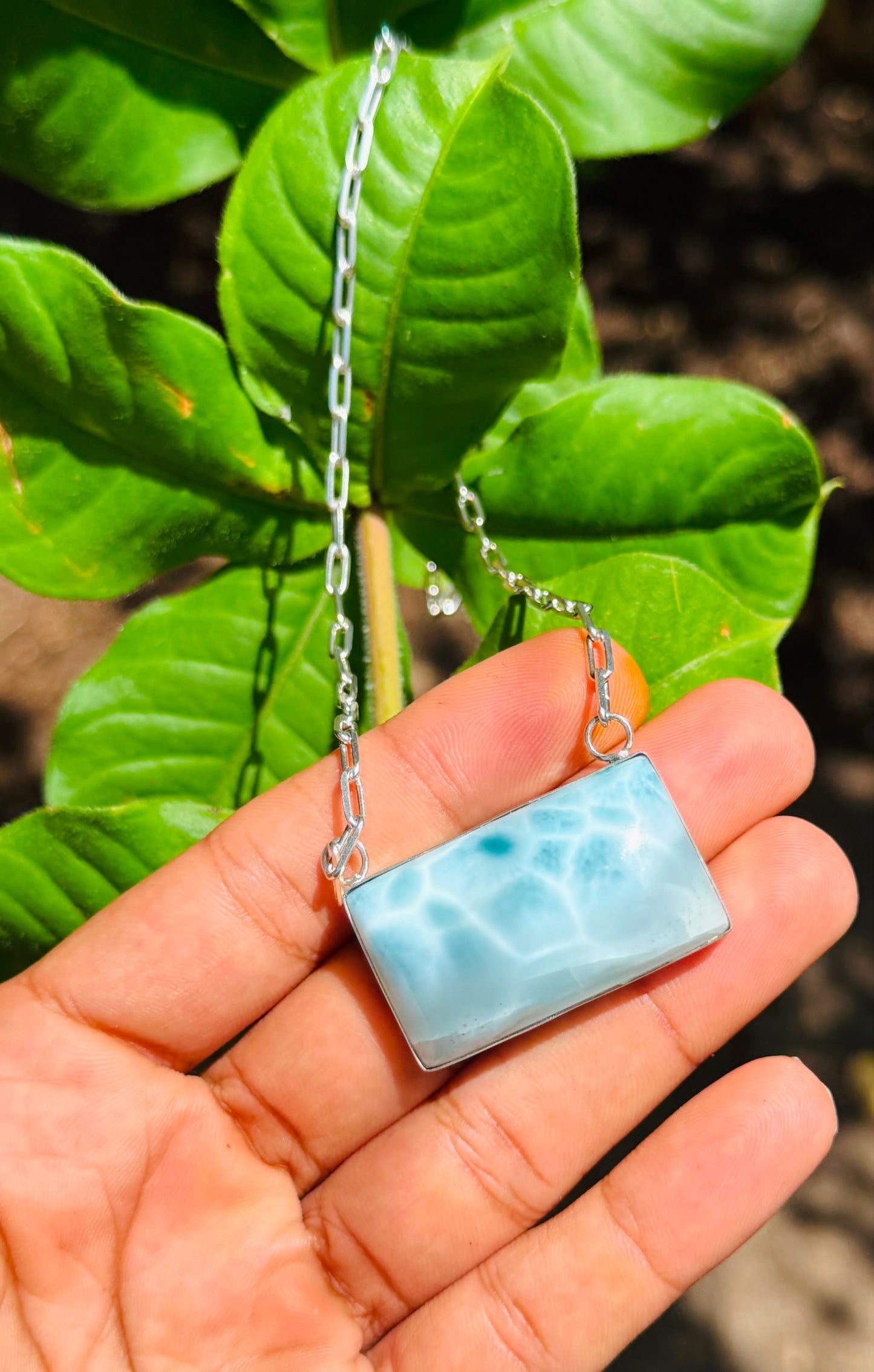 AAA Larimar Necklace, Exclusive Light Blue Dominican Gemstone Pendant With 925 Silver Chainlink, High End Gift for Women.