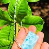 AAA Larimar Necklace, Exclusive Light Blue Dominican Gemstone Pendant With 925 Silver Chainlink, High End Gift for Women.