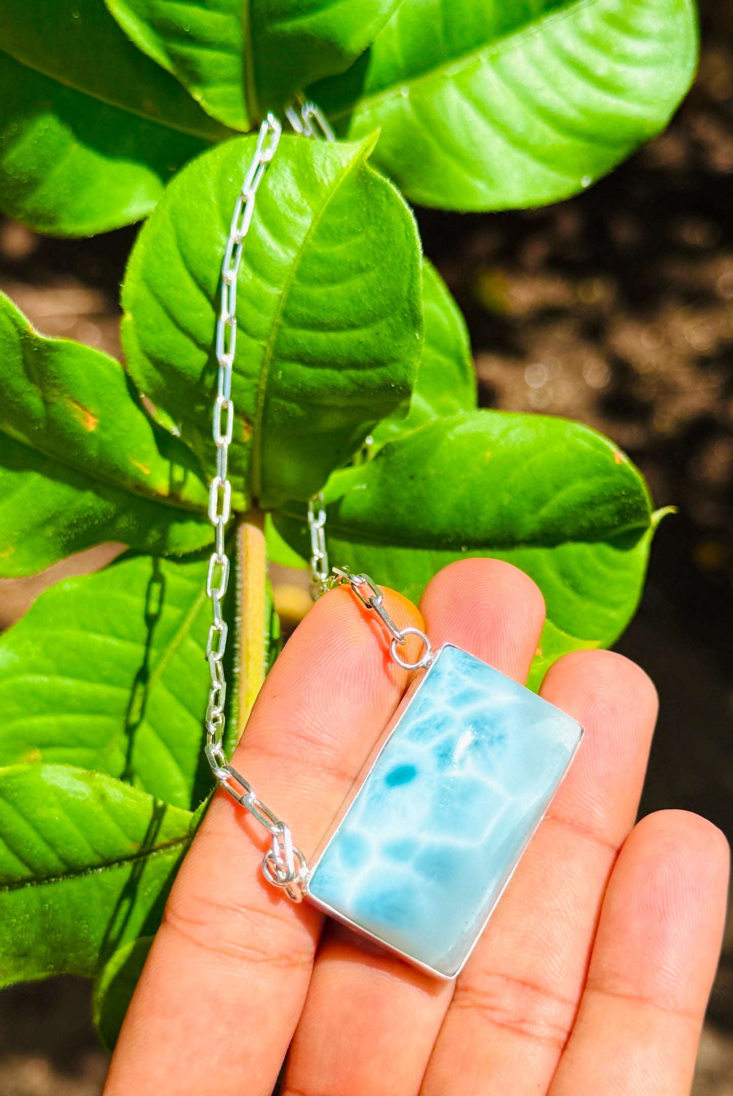 AAA Larimar Necklace, Exclusive Light Blue Dominican Gemstone Pendant With 925 Silver Chainlink, High End Gift for Women.
