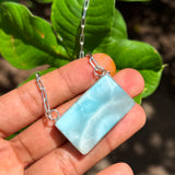 AAA Larimar Necklace, Exclusive Light Blue Dominican Gemstone Pendant With 925 Silver Chainlink, High End Gift for Women.