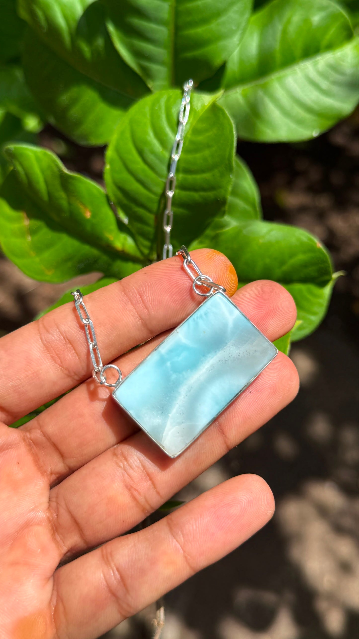 AAA Larimar Necklace, Exclusive Light Blue Dominican Gemstone Pendant With 925 Silver Chainlink, High End Gift for Women.