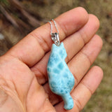 Larimar Cat Pendant Necklace, 925 Sterling Silver , Dominican Larimar Cat Jewelry, Blue Ocean Gemstone Cat Lover Gift