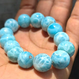 AAA Larimar Bracelet – Genuine Dominican Blue Stone, Unisex Stretch Bead Bracelet