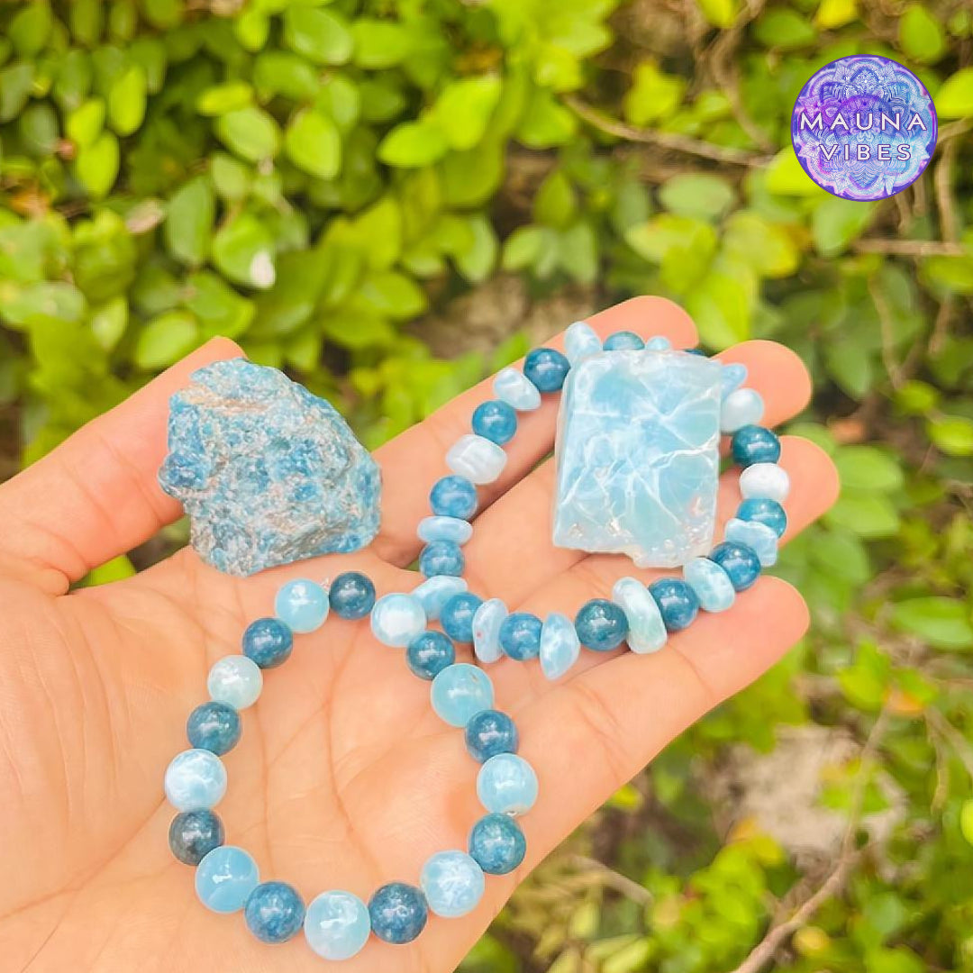 Larimar Bracelet With Blue Apatite – 8mm AAA Quality Beads.