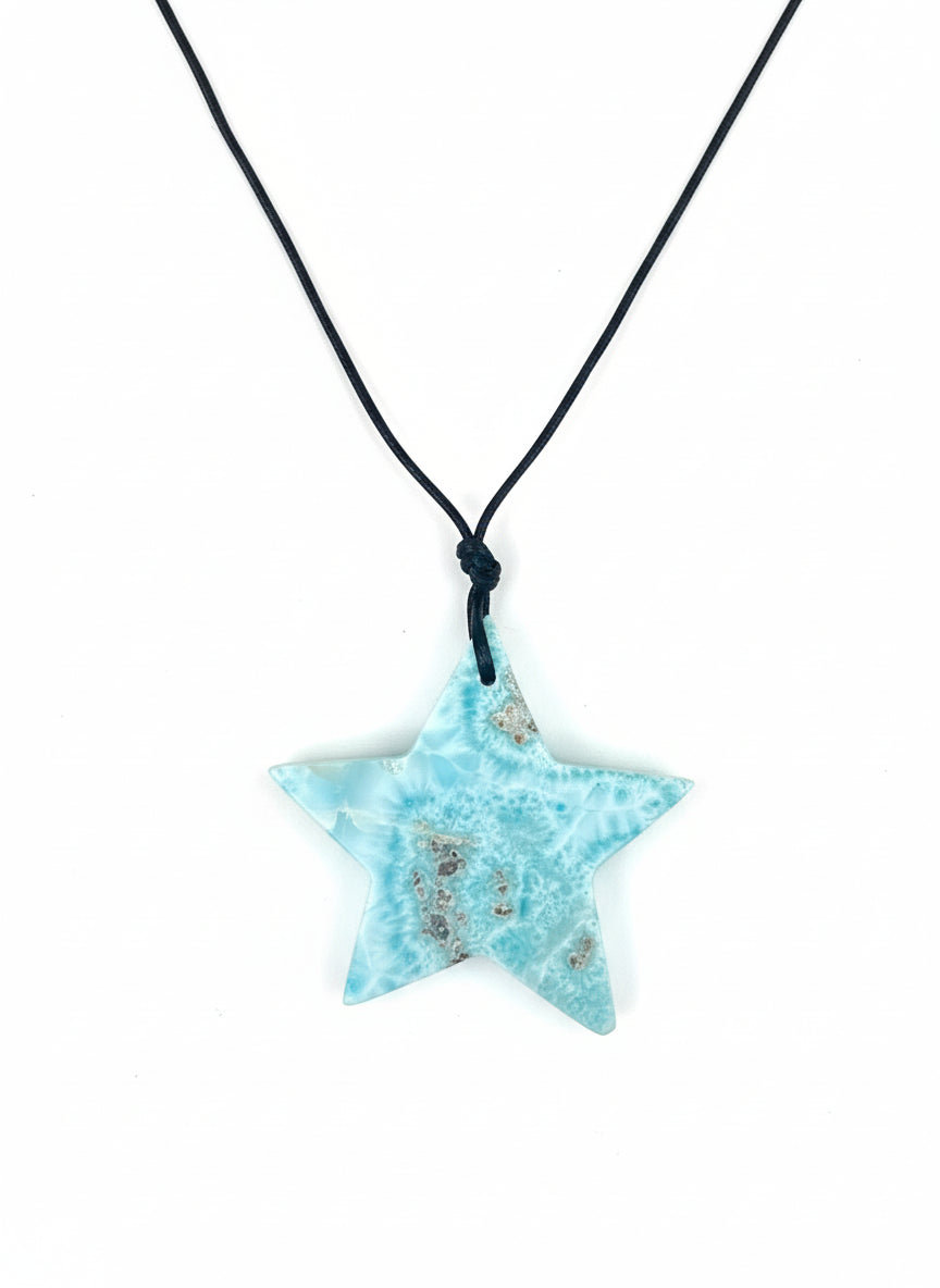 Larimar Star Pendant Necklace for Men & Women- Genuine Blue Dominican Stone Jewelry Gift