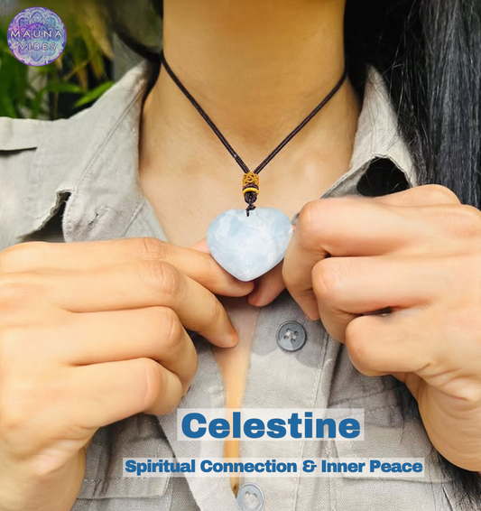 Natural Celestite (Celestine)  Heart Necklace for Women – Spiritual Healing, Intuition & Calm Energy