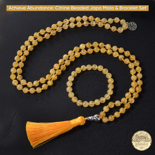 Natural Citrine 108 Beads Knotted Mala Necklace & Bracelet Set For Achieve Abundance And Good Luck