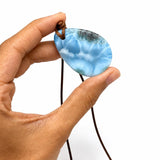 Larimar Cord Necklace, Natural Blue Ocean Stone for Men & Women
