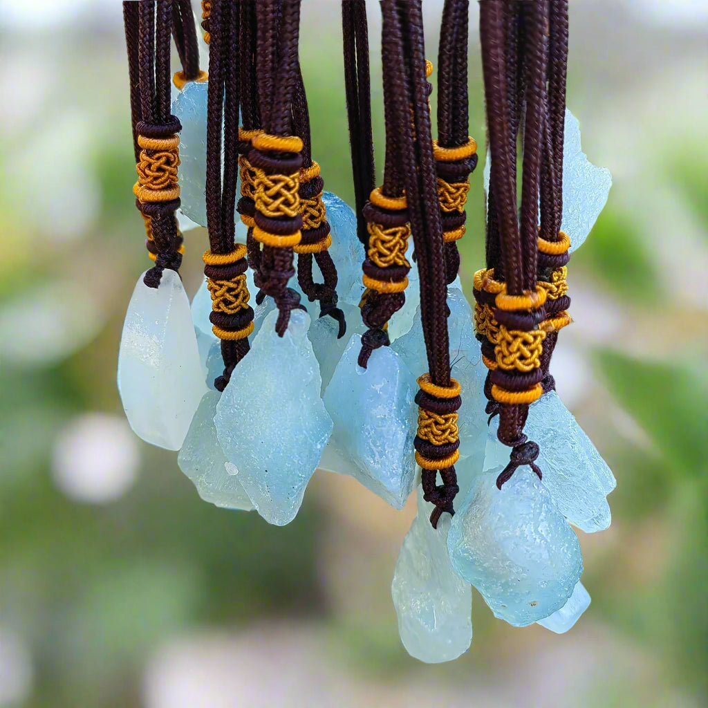 Aquamarine Adjustable Necklace - Raw Stone Necklace For Men & Women – Stone of Courage, Calm & Clarity.