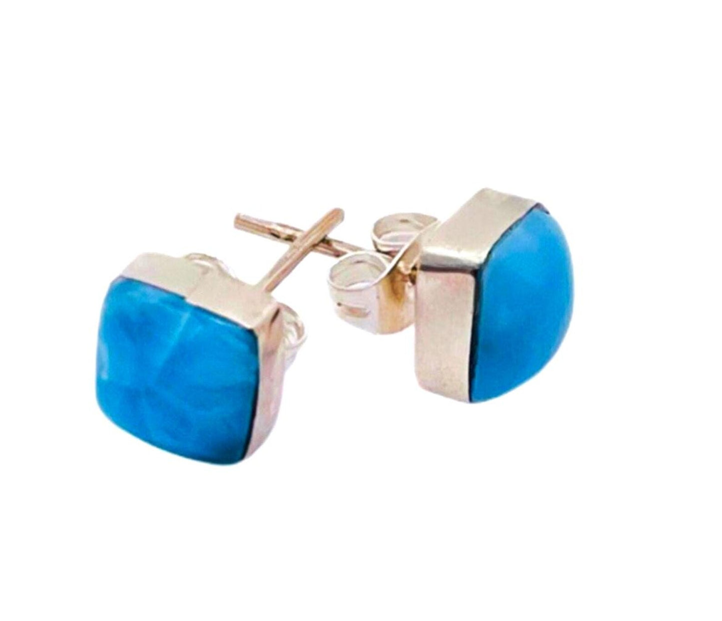 Larimar Square Stud Earrings in 925 Sterling Silver - Gift for Women