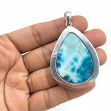 AAA Larimar Dotted Pendant – Rare Dominican Specimen, Sterling Silver