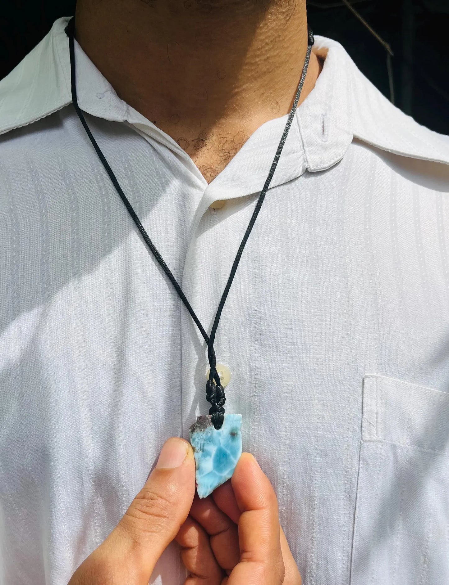 Collar con colgante de larimar AAA: piedra preciosa azul dominicana, collar ajustable para hombre y mujer.