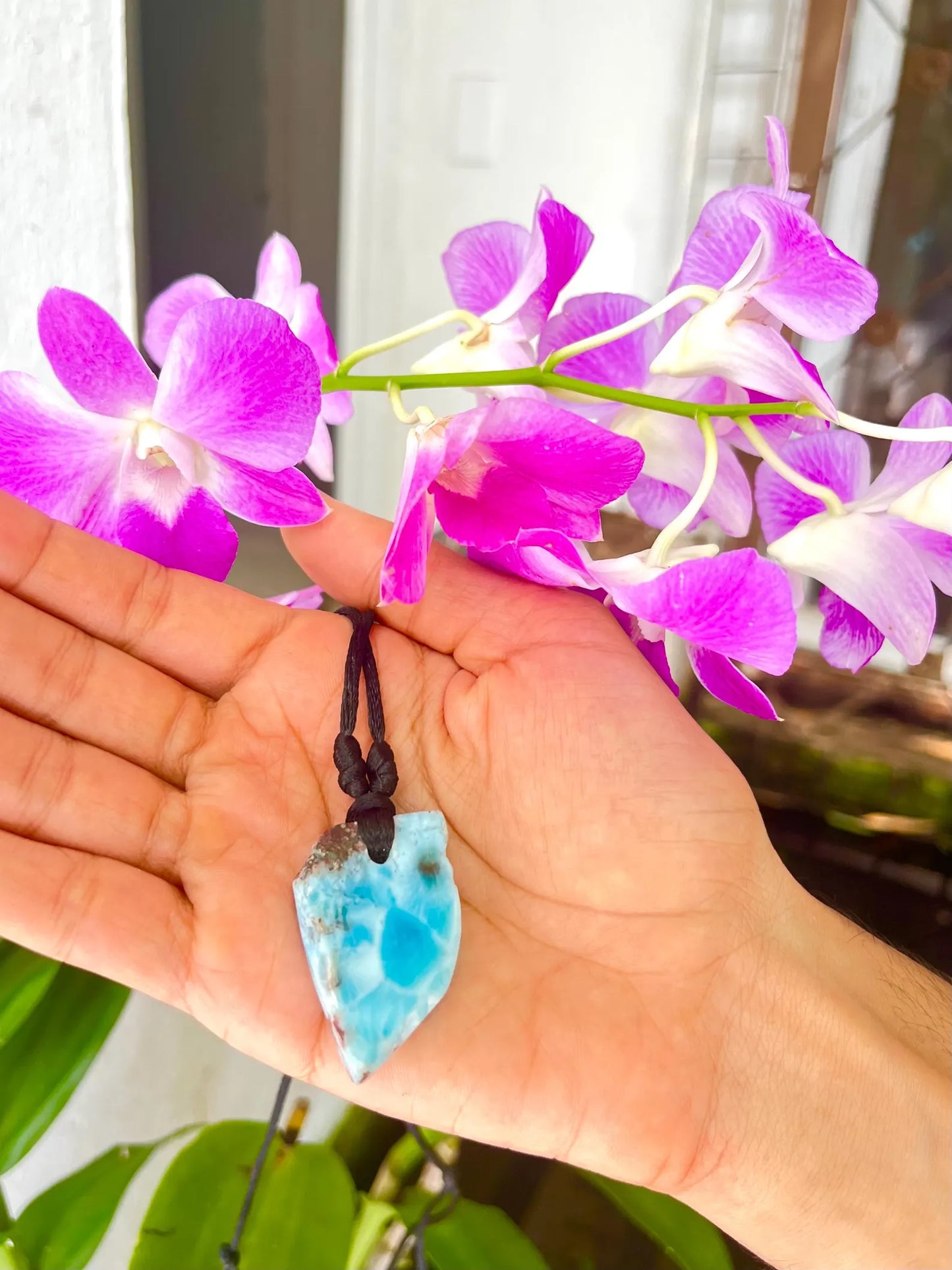 Collar con colgante de larimar AAA: piedra preciosa azul dominicana, collar ajustable para hombre y mujer.