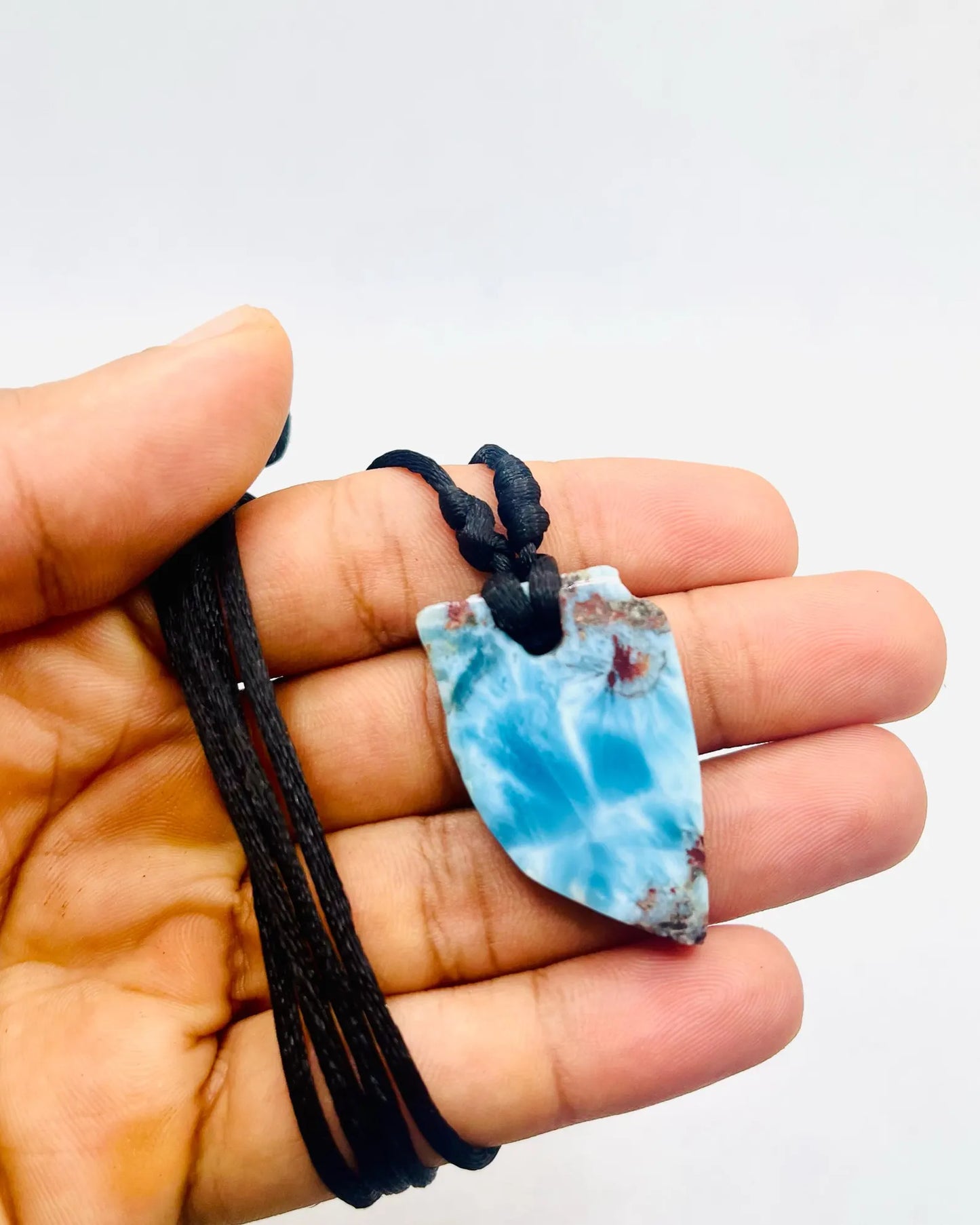 Collar con colgante de larimar AAA: piedra preciosa azul dominicana, collar ajustable para hombre y mujer.