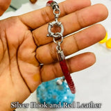 Larimar Heart XL Necklace made with 925 Sterling Silver & Red Leather