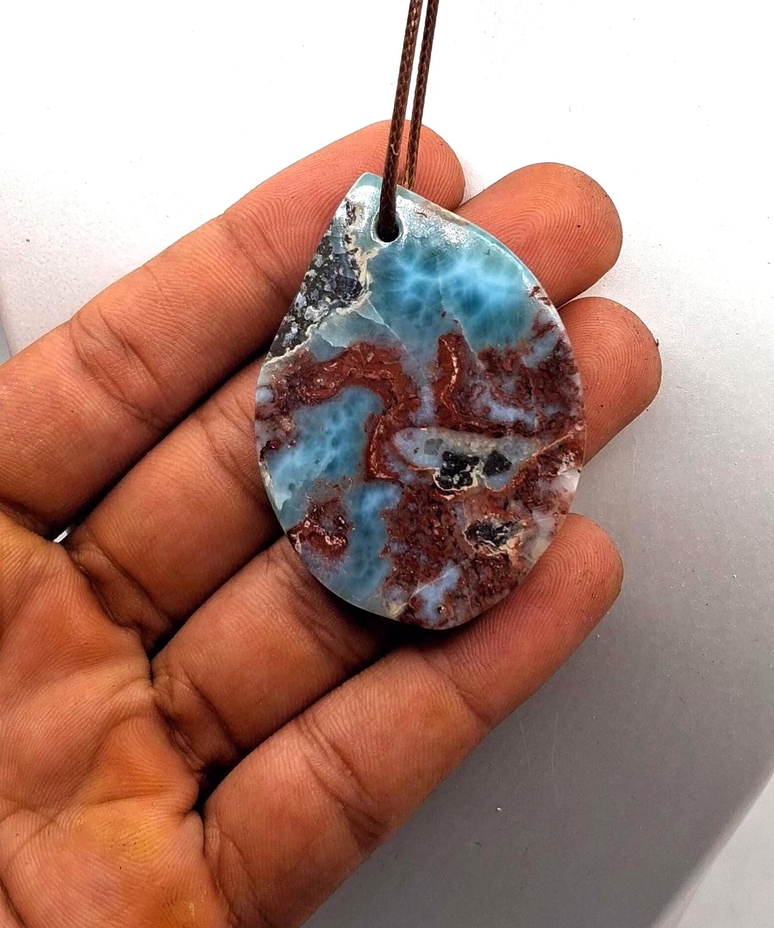 Genuine Larimar Stone Necklace – Handmade in Dominican Republic