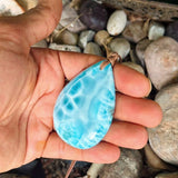 Larimar Necklace – High-Grade AAA Ocean Pattern Larimar, Large Translucent Teardrop,  Azul Collection #2