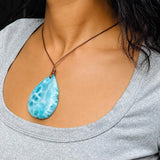 Larimar Necklace – High-Grade AAA Ocean Pattern Larimar, Large Translucent Teardrop,  Azul Collection #2