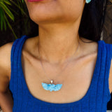 AAA grade Dominican Larimar heart pendant in 925 sterling silver, angled view, for everyday wear, Mauna Vibes