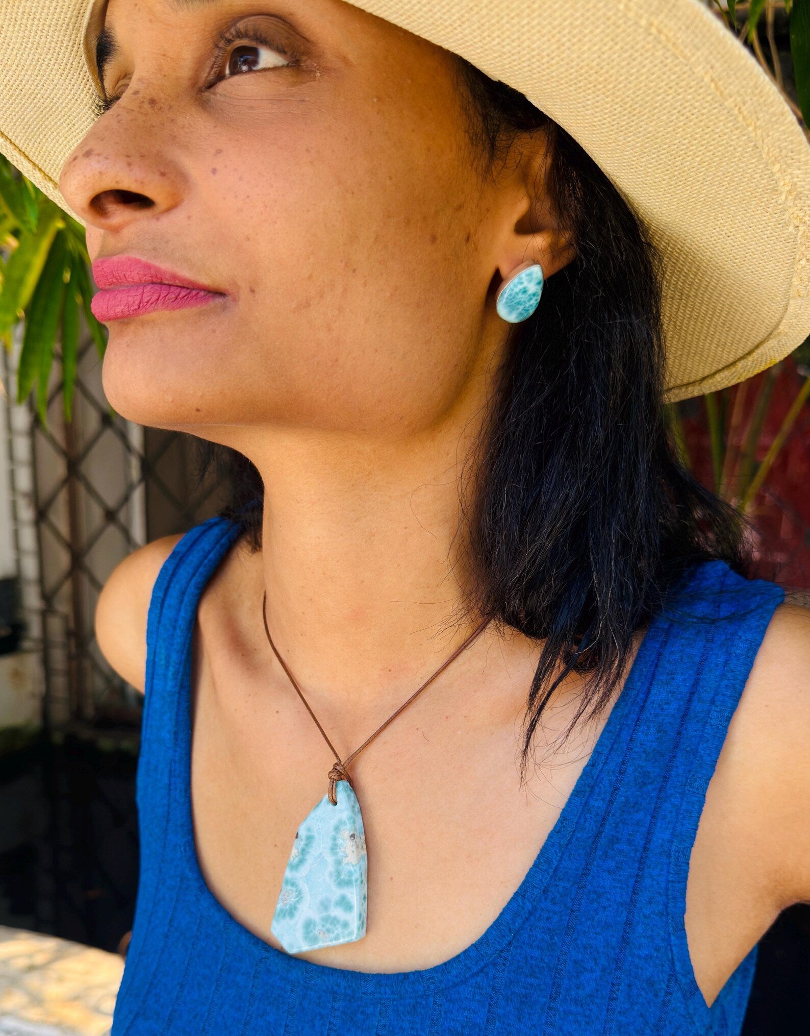 Dominican Larimar necklace, shown with scale reference, for everyday wear, Mauna Vibes