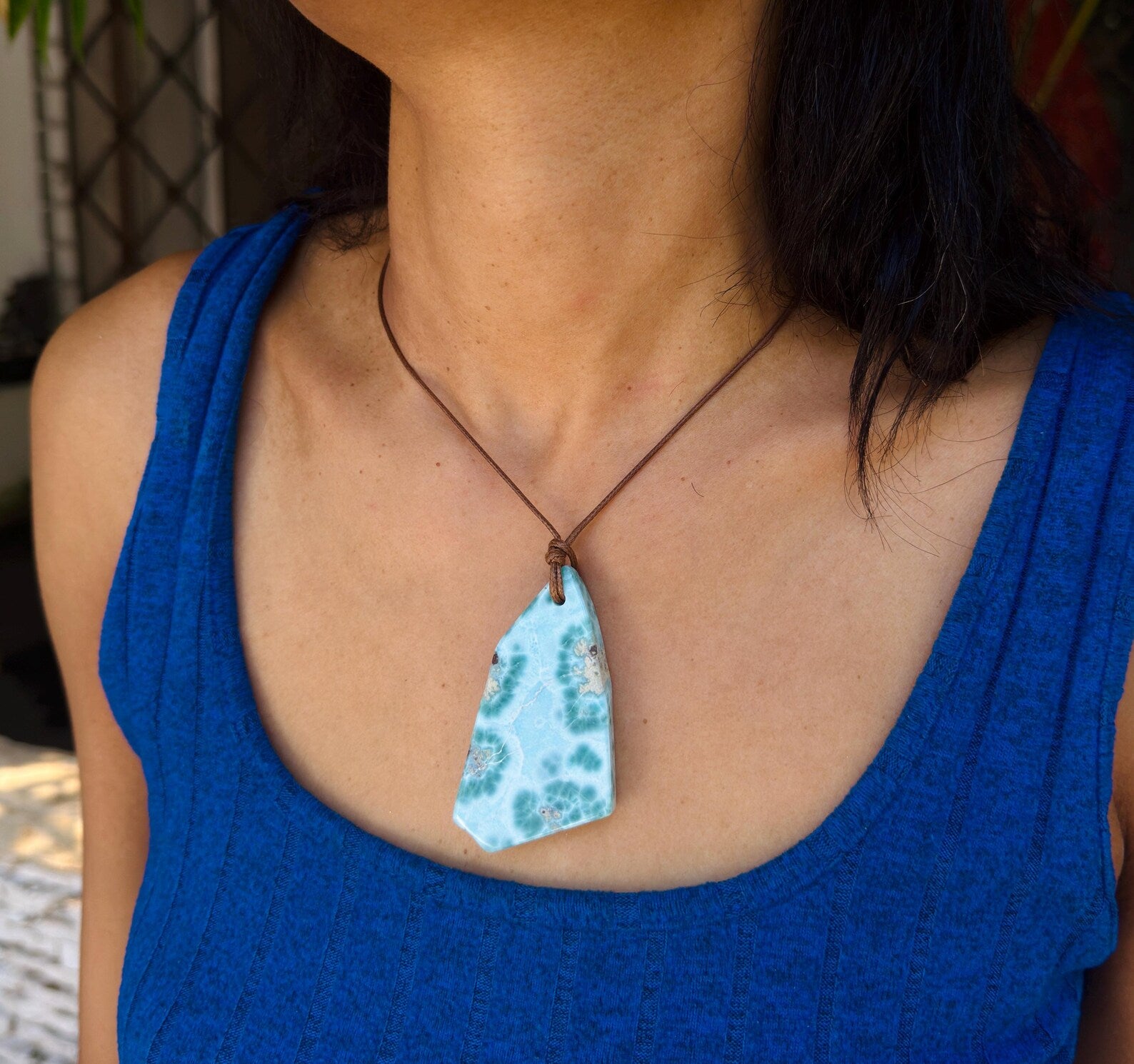 Dominican Larimar necklace, additional view, for everyday wear, Mauna Vibes