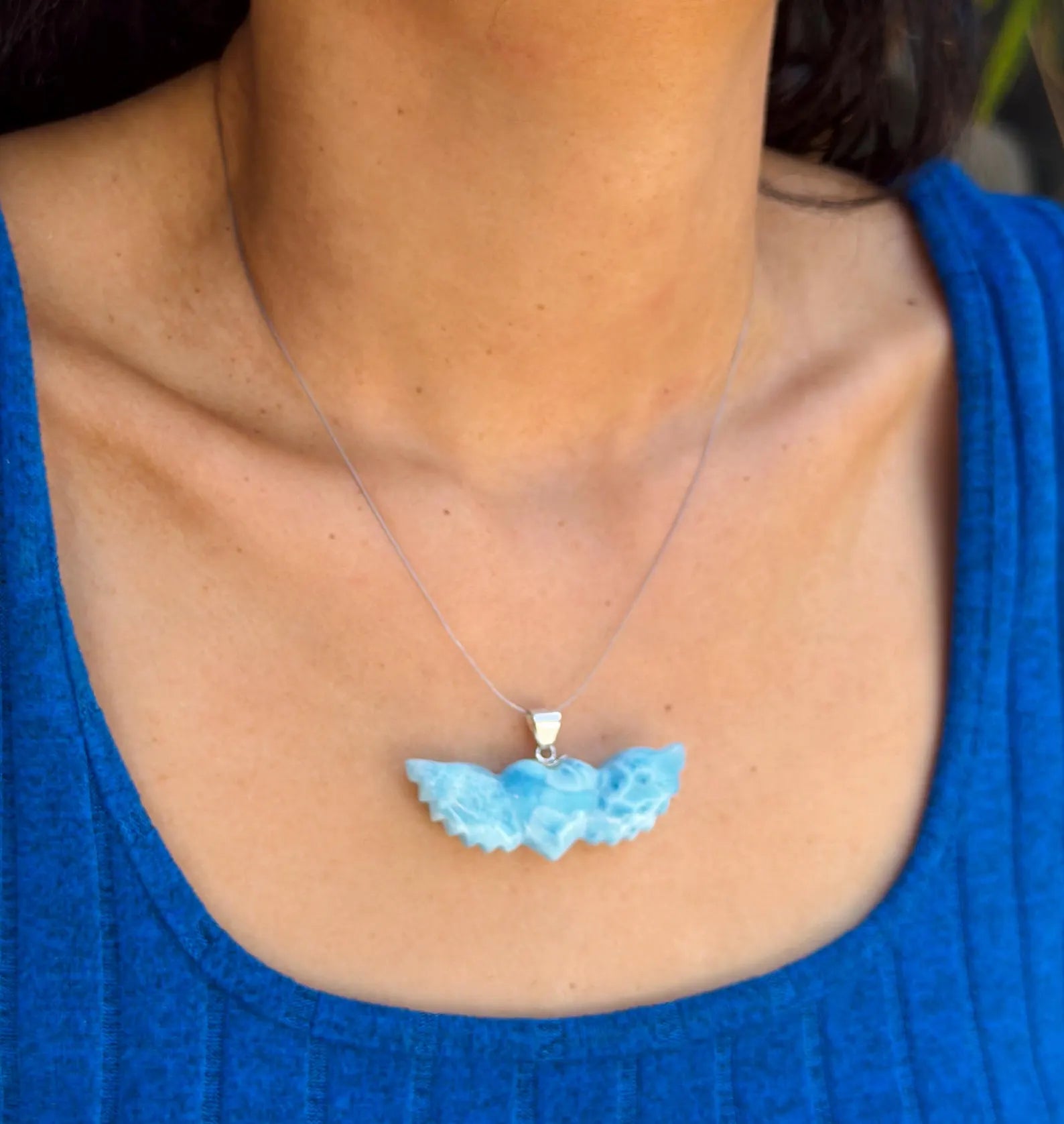 AAA grade Dominican Larimar heart pendant in 925 sterling silver, additional view, for everyday wear, Mauna Vibes