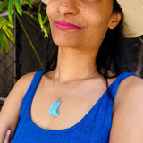 AAA grade Dominican Larimar pendant in 925 sterling silver, angled view, for everyday wear, Mauna Vibes