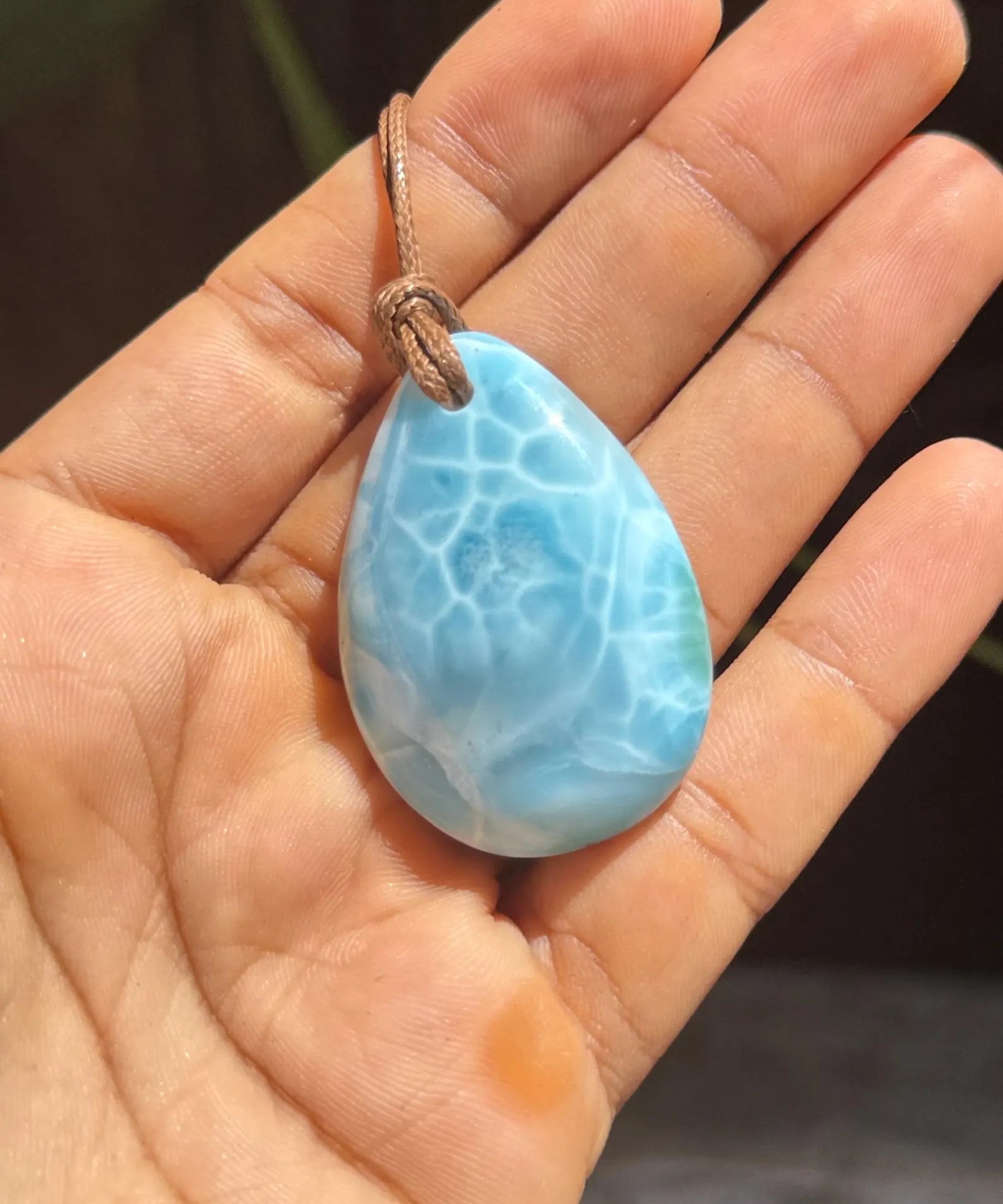 Dominican Larimar necklace, angled view, for everyday wear, Mauna Vibes