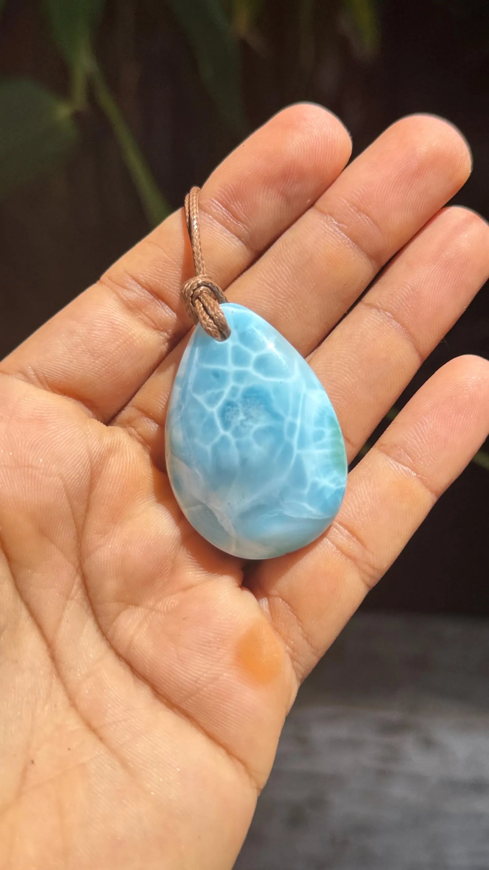 Dominican Larimar necklace, angled view, for everyday wear, Mauna Vibes