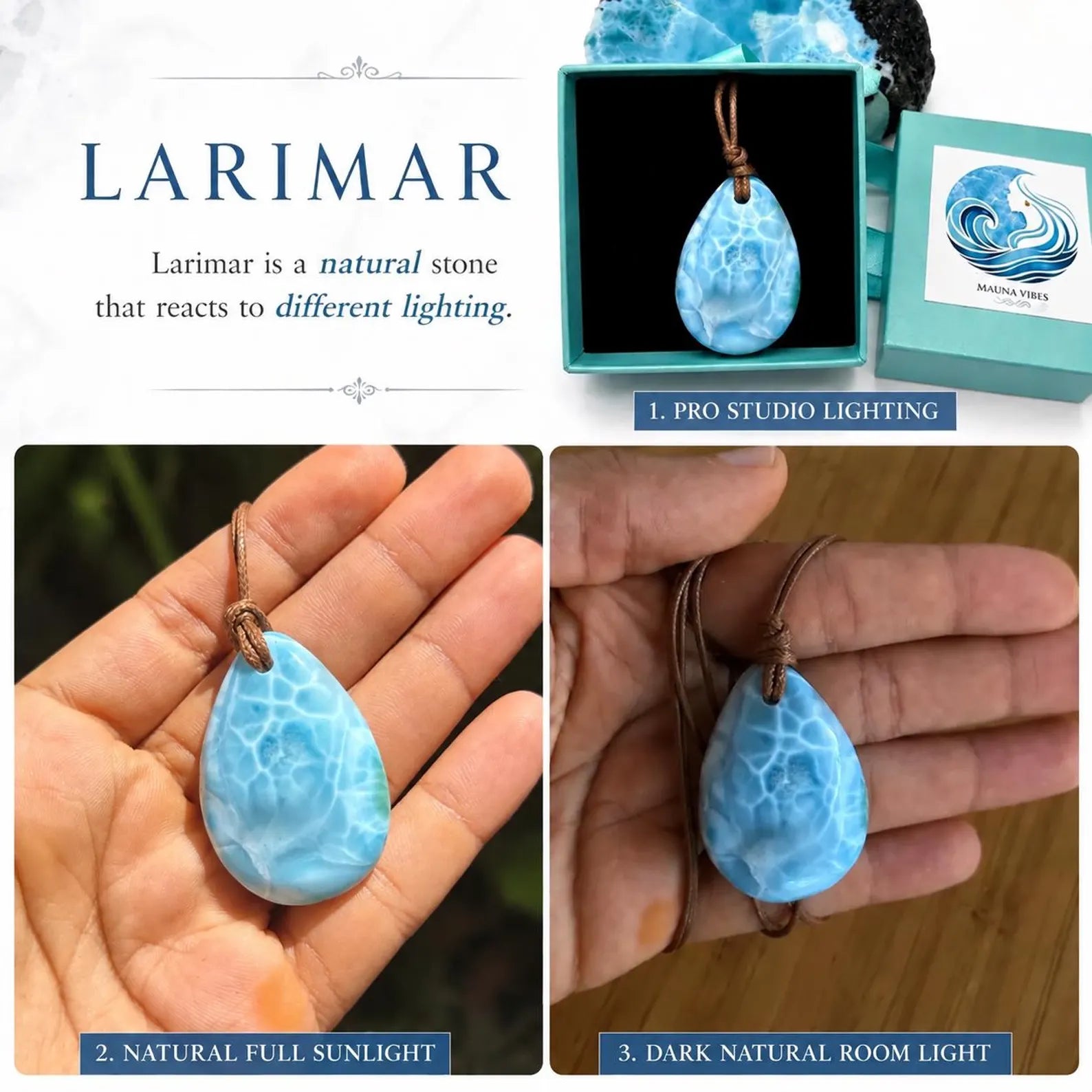 Dominican Larimar necklace, additional view, for everyday wear, Mauna Vibes