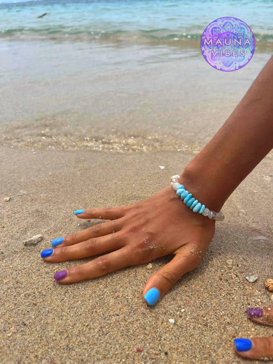 Larimar Bracelet with Citrine – Genuine Larimar Chips, 8mm Citrine Beads – Handmade Jewelry – Delicate Gift for Her – Caribbean Blue Stone.
