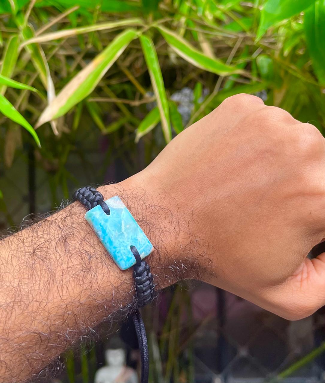 Larimar Bracelet - Adjustable Macrame Unisex Blue Bracelet From The Dominican Republic