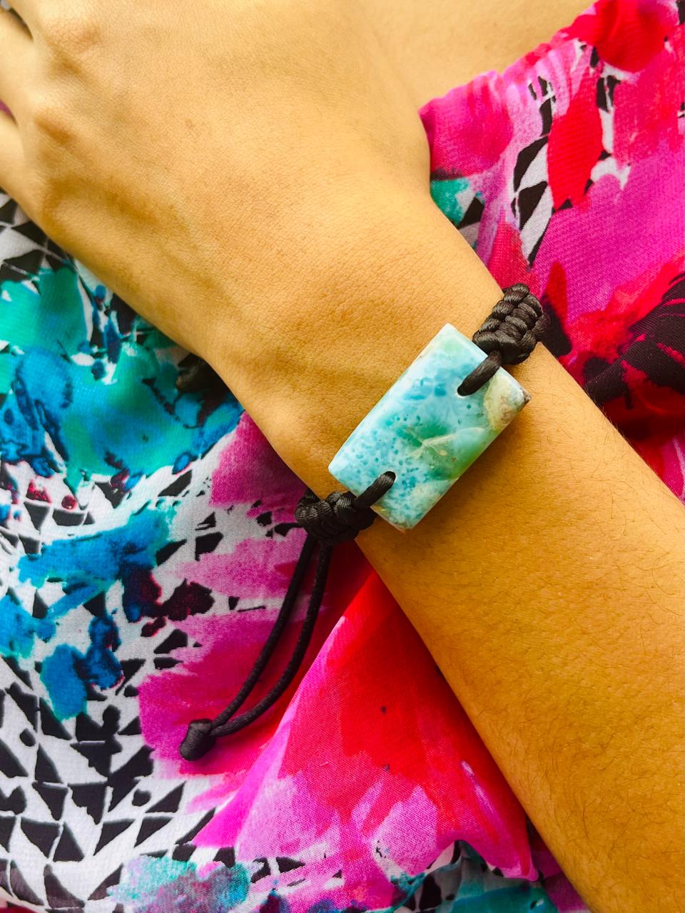 Larimar Bracelet - Adjustable Macrame Unisex Blue Bracelet From The Dominican Republic