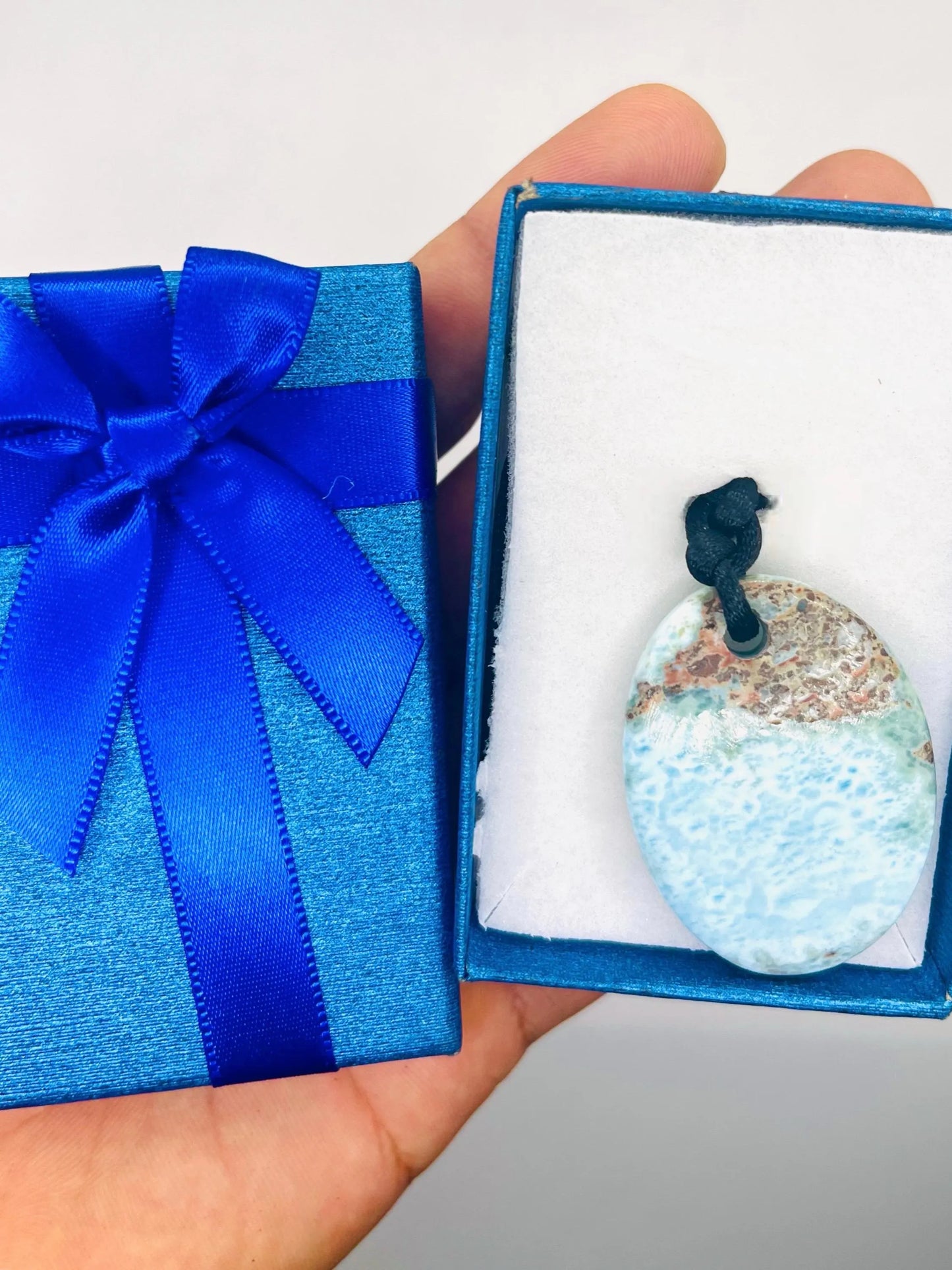 Larimar Necklace – Handmade Blue  Dominican Larimar Slab Pendant for Men and Women