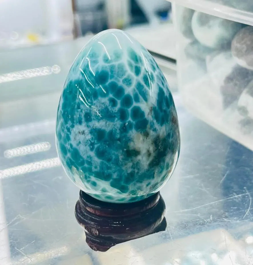 Larimar Egg: Dominican Blue Gemstone for Reiki or Crystal Decor