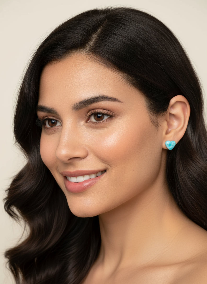 Larimar Heart Stud Earrings in 925 Sterling Silver - Gift for Women