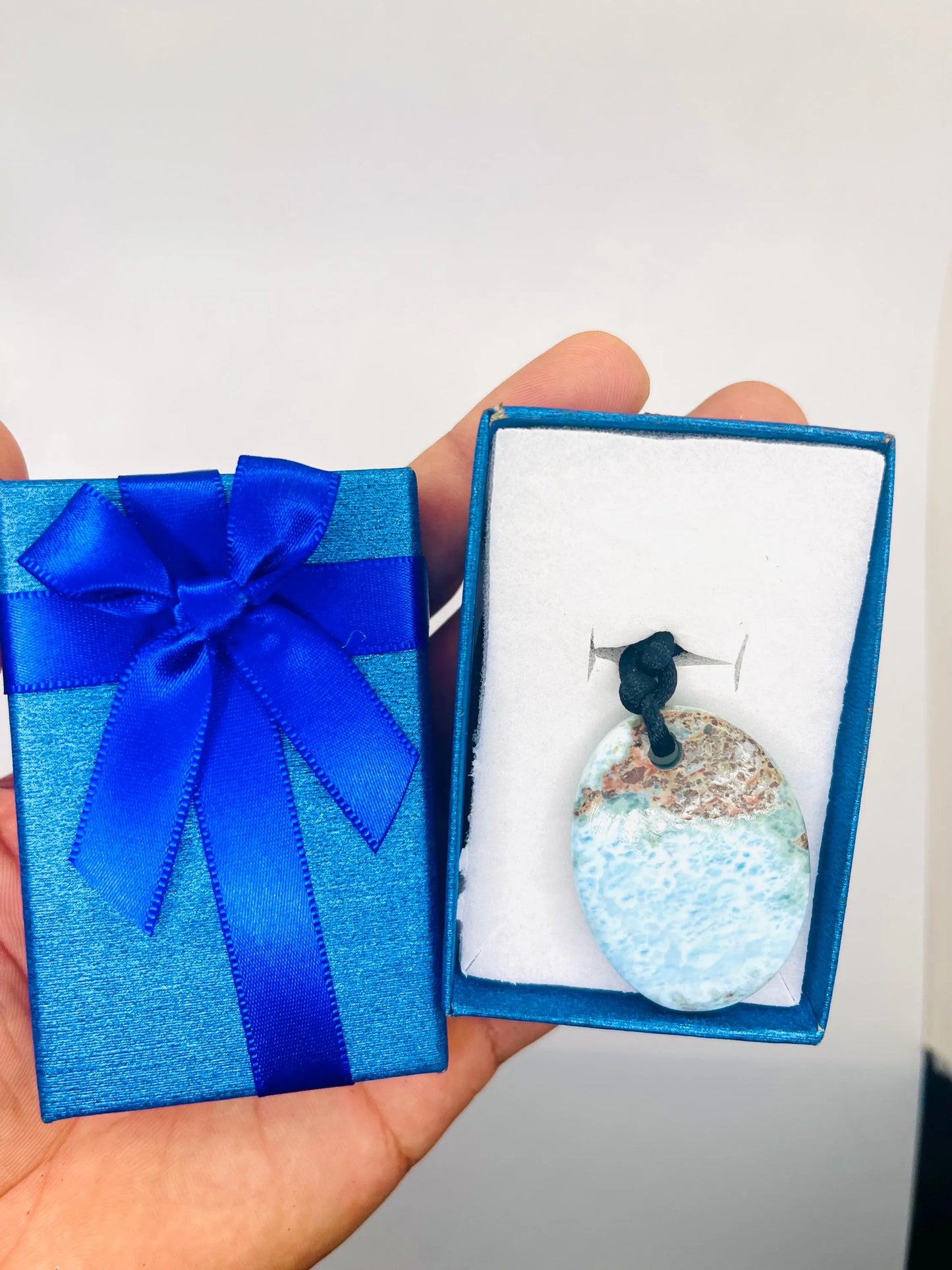 Larimar Necklace – Handmade Blue  Dominican Larimar Slab Pendant for Men and Women