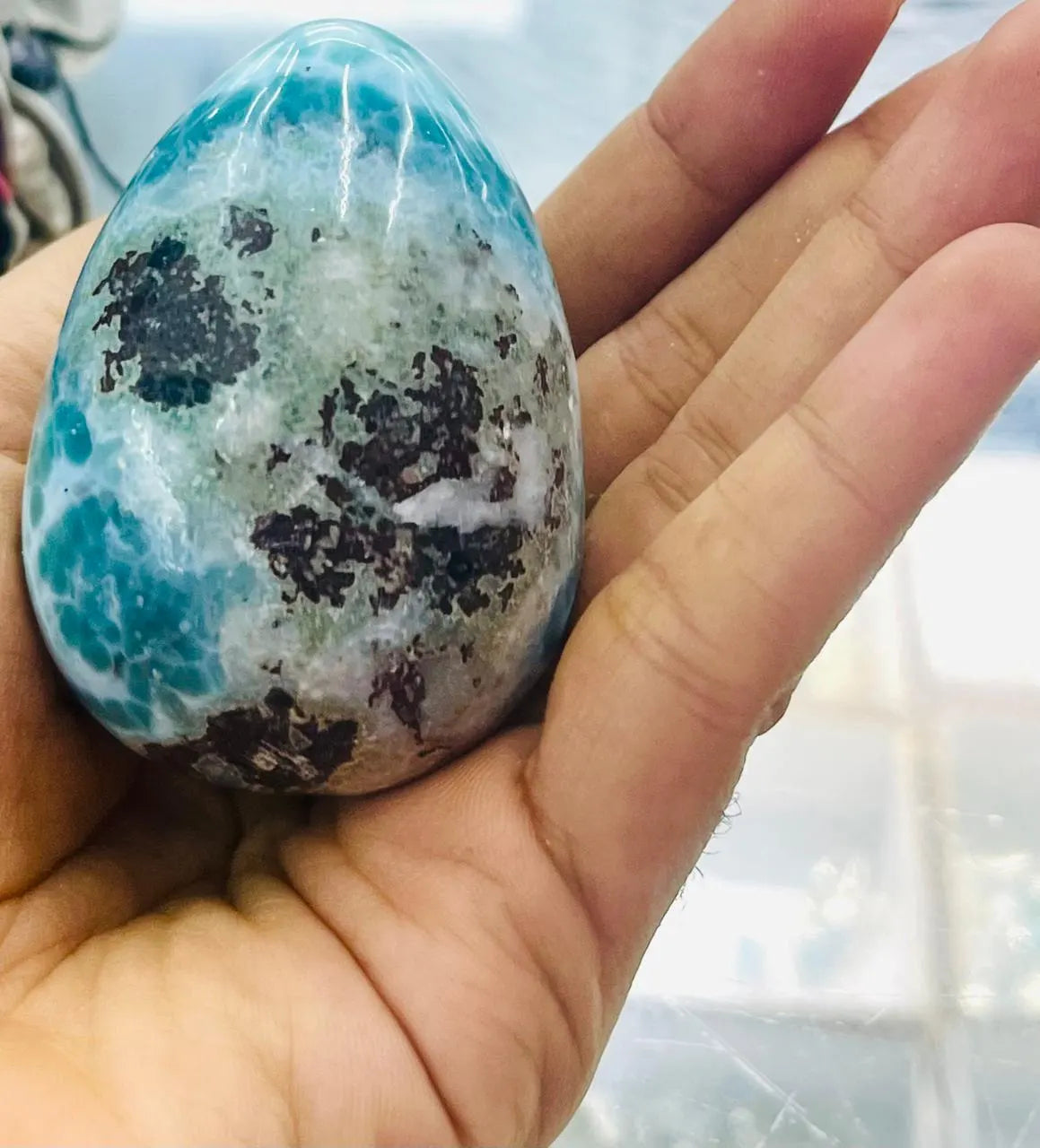 Larimar Egg: Dominican Blue Gemstone for Reiki or Crystal Decor