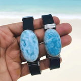 Larimar Bracelet – Natural Blue Stone with Stainless Steel and Rubber Band for Men & Women