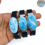 Larimar Bracelet – Natural Blue Stone with Stainless Steel and Rubber Band for Men & Women