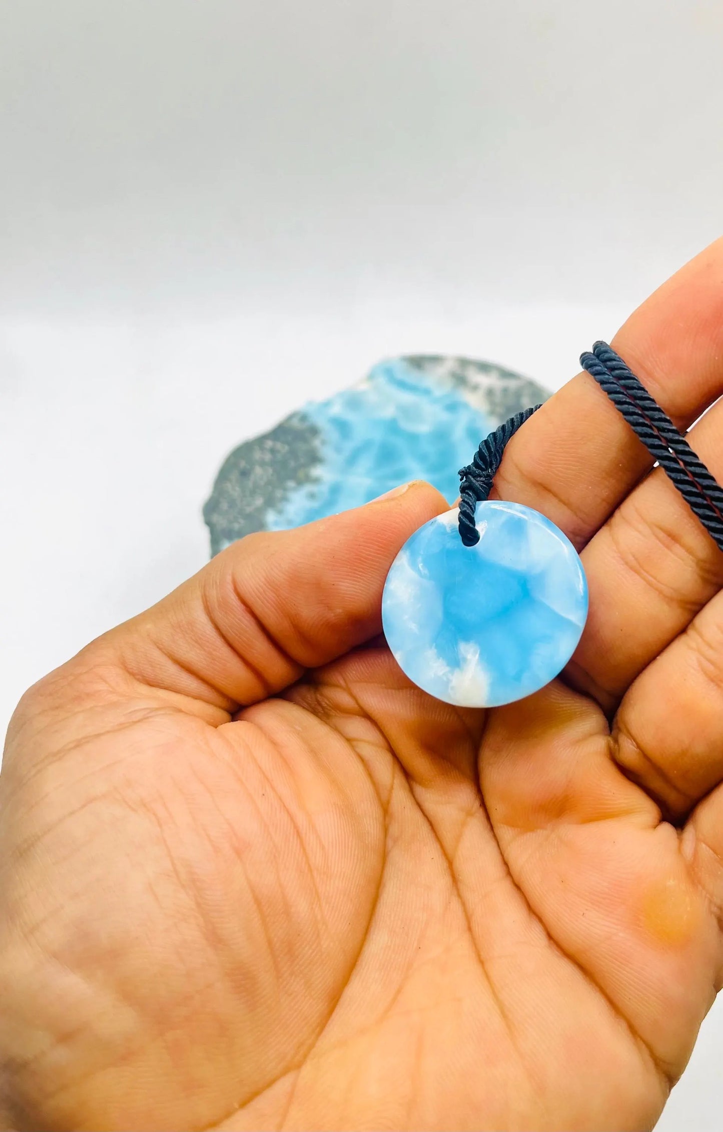 AAA Larimar Pendant Necklace – Genuine Dominican Blue Crystal Slab Stone for men & women
