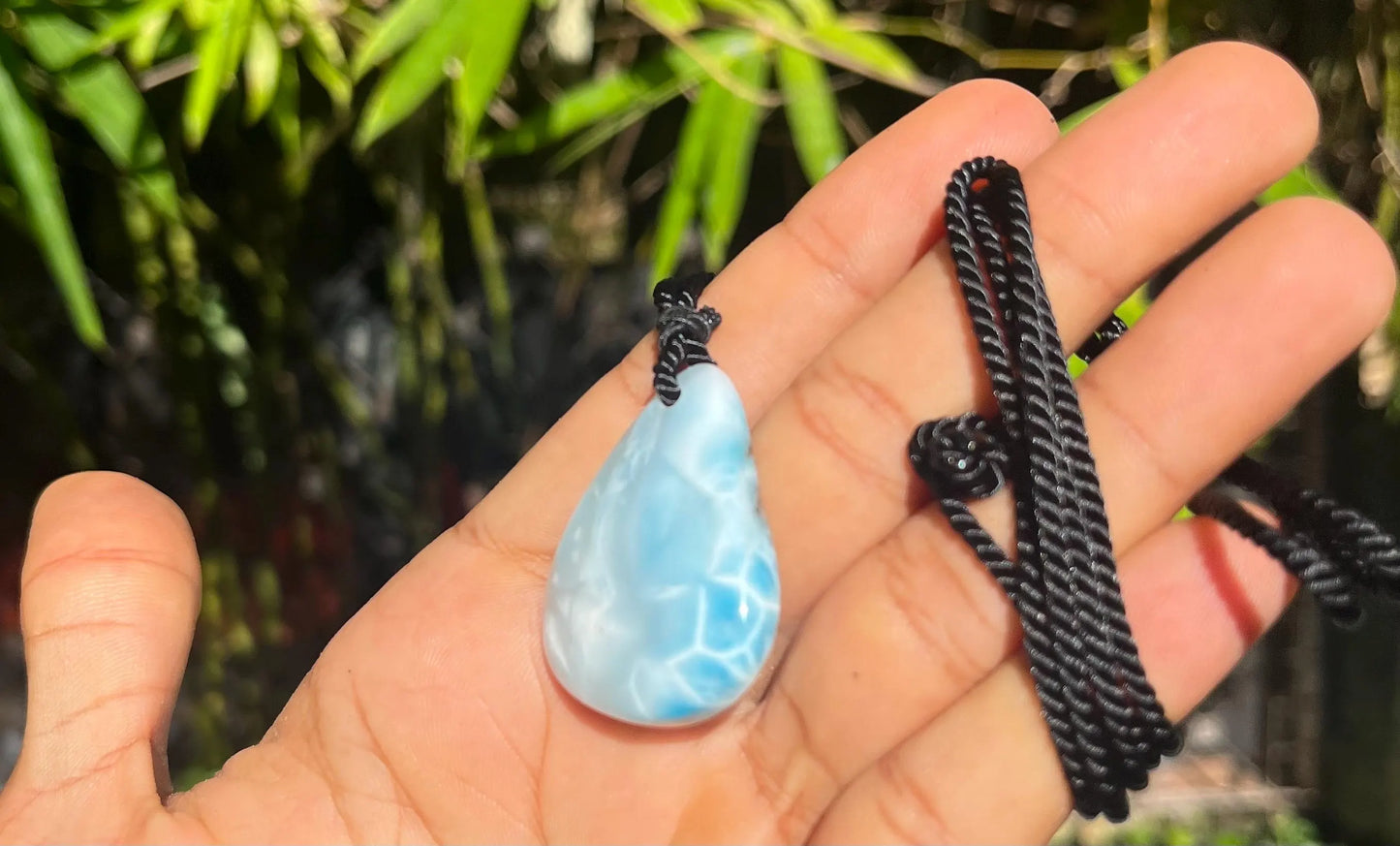 Larimar Stone Necklace – Dominican Blue Gemstone, Adjustable Rope for Men & Women