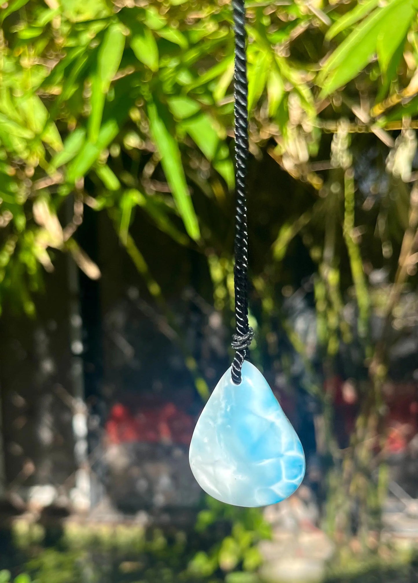 Larimar Stone Necklace – Dominican Blue Gemstone, Adjustable Rope for Men & Women
