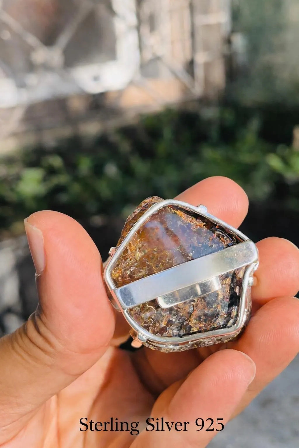 Raw Dominican Amber Statement Ring, Adjustable 925 Sterling Silver, Boho Gemstone Jewelry
