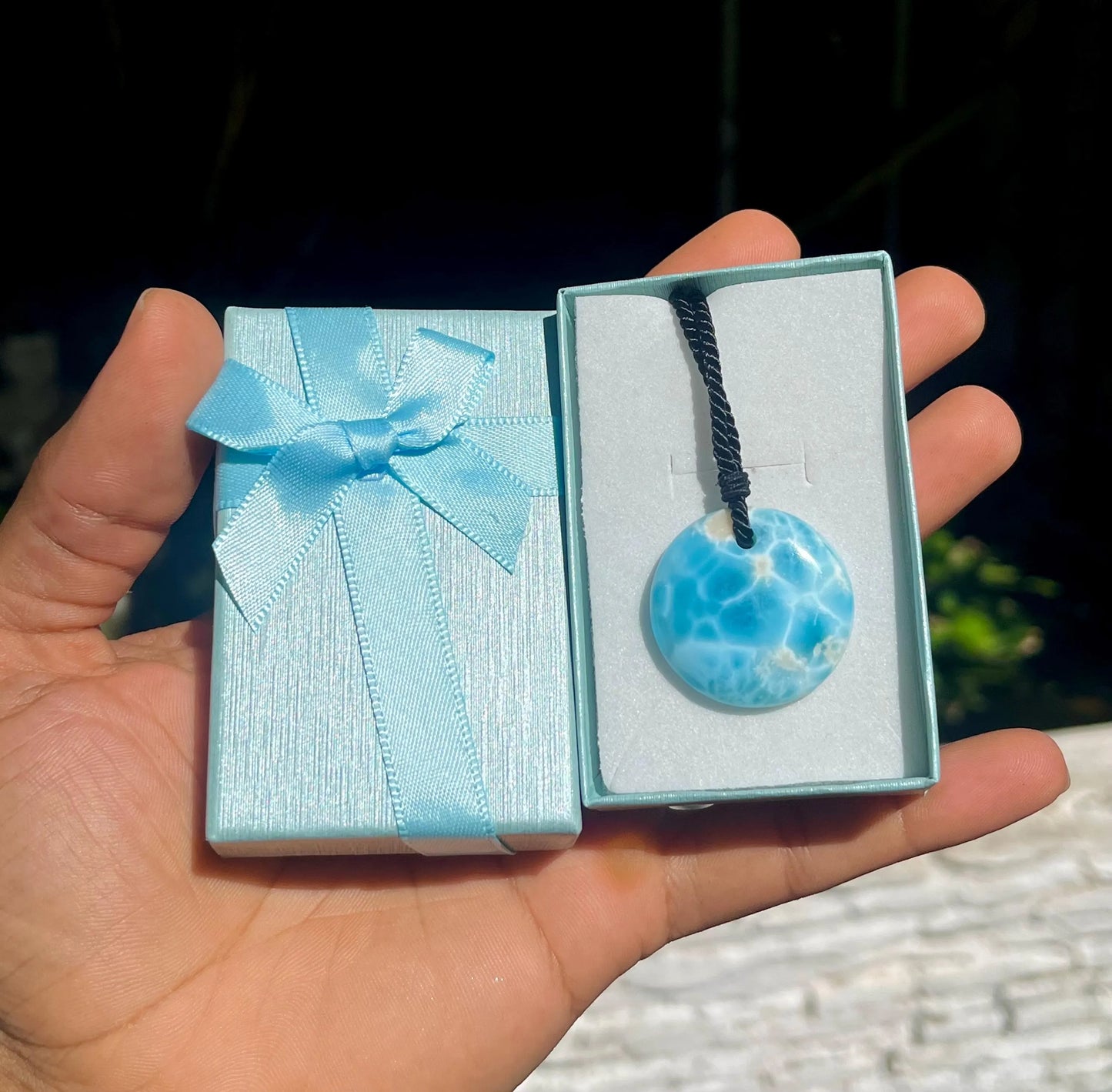 AAA Larimar Pendant Necklace – Genuine Dominican Blue Crystal Slab Stone for men & women