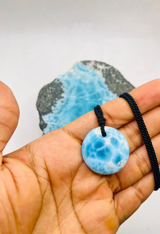 AAA Larimar Pendant Necklace – Genuine Dominican Blue Crystal Slab Stone for men & women